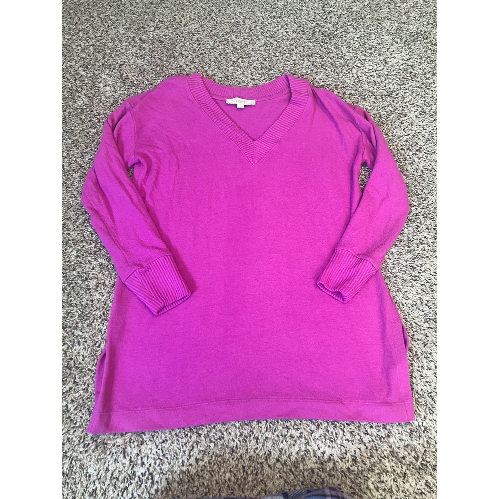 LOFT Magenta Pink V Neck Long Sleeve Sweater Top Women's Size Small